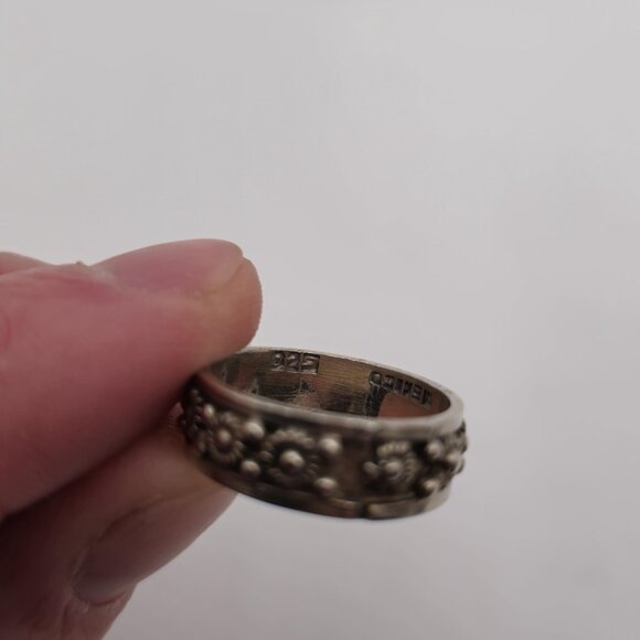 Size 7 Sterling Silver Tarnished Mexico Flower Style Ring A2536 - Picture 5 of 8